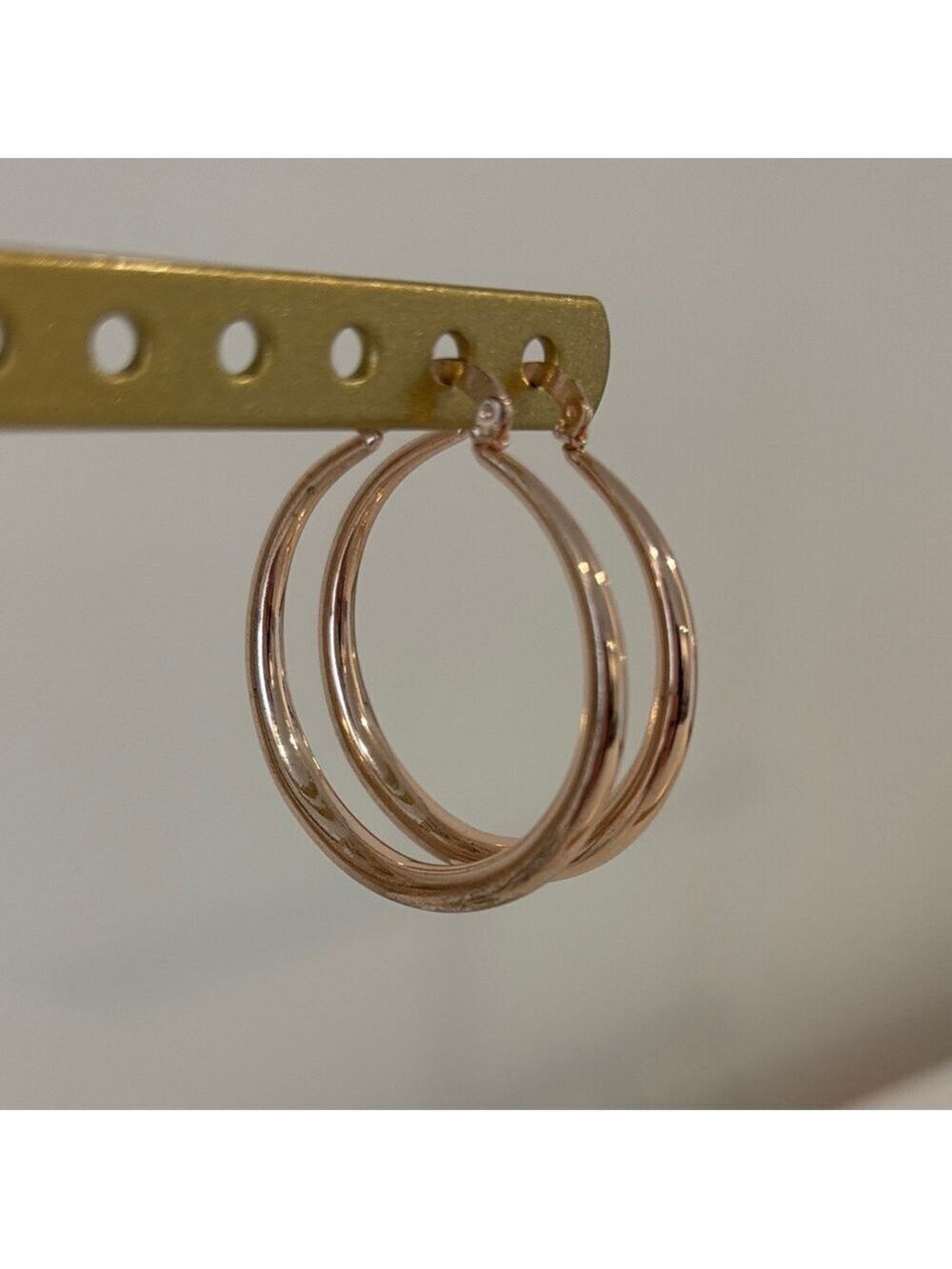 Rose gold toned tube earrings round hoop earrings costume fashion jewelry 1.5”D